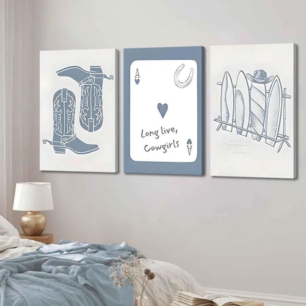NEW Coastal Cowgirl 3 Piece Wrapped Canvas Wall Art Set 16"x24" Long Live Surf
